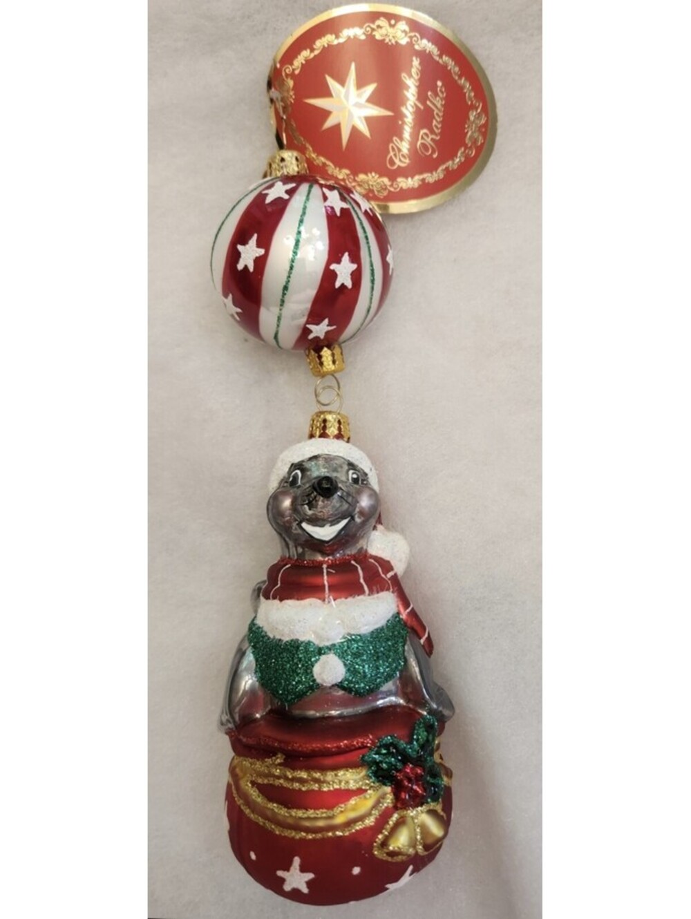 Christopher Radko Seal-a-bration  Glass Handpainted Ornament, 8" New w/tag & box